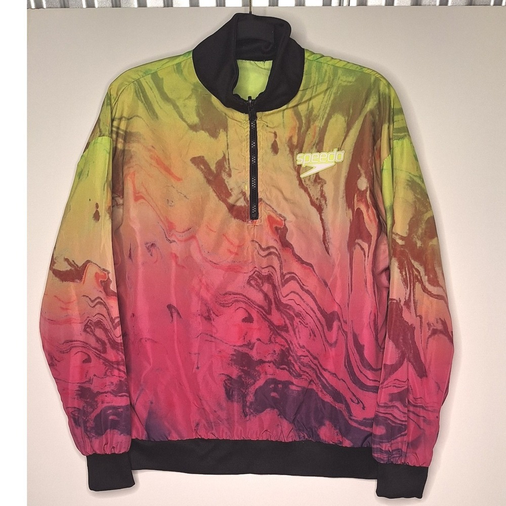 Speedo x Forever 21 Reversible Windbreaker Neon Green Marble Swirl Jacket Small - Picture 4 of 14